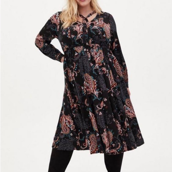 Torrid Midi Challis Skater Dress Black Floral Size 2XL - Picture 1 of 15